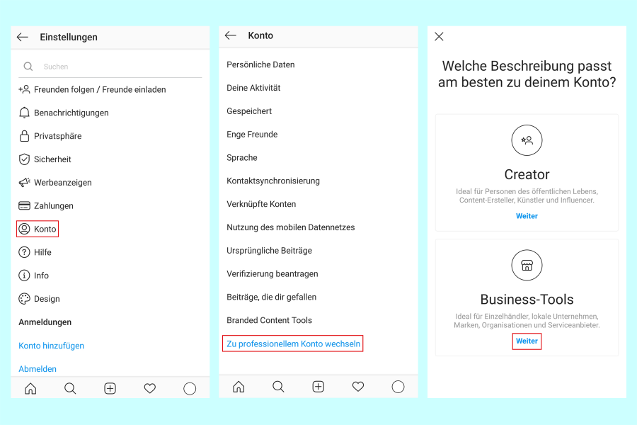Screenshots der Instagram-App